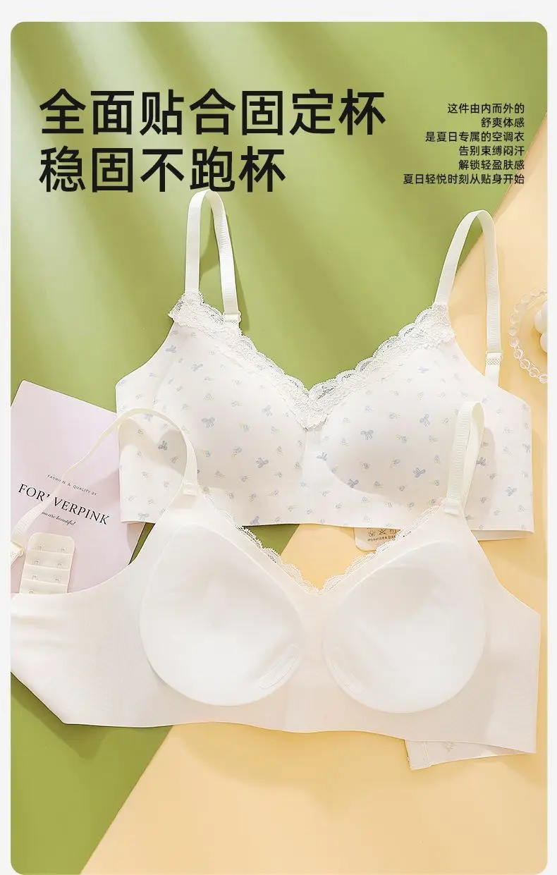 Girls' Bras for the Developmental Period, High School and College Students' Seamless Underwear, Small Chest Gathering, Comfortable, Wire-Free, Anti-Sagging Bra — feature 3