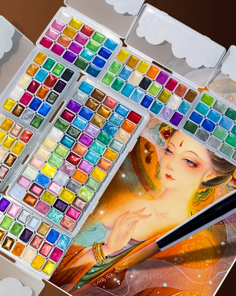 Mali Pearlescent Watercolor Paint for Nail Art, Gold Powder for Thangka Gold Painting, Dunhuang Solid Watercolor 24 Colors — feature 11
