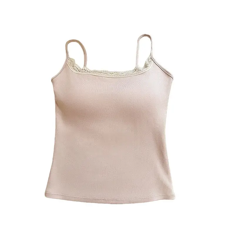 Purely Sexy Lace-Trimmed Camisole for Women with Breast Pads, Suitable for Wearing as an Undershirt or Outerwear, Slim Fit, Flattering, and Featuring a Beautiful Back Design