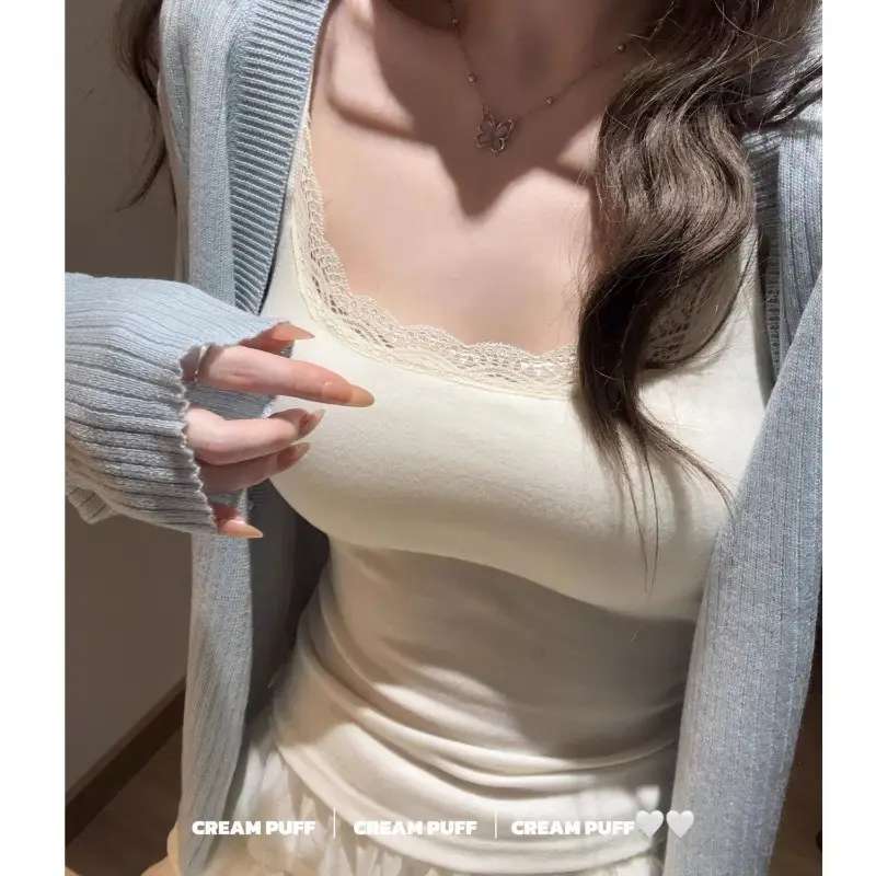 Purely Sexy Lace-Trimmed Camisole for Women with Breast Pads, Suitable for Wearing as an Undershirt or Outerwear, Slim Fit, Flattering, and Featuring a Beautiful Back Design — feature 9