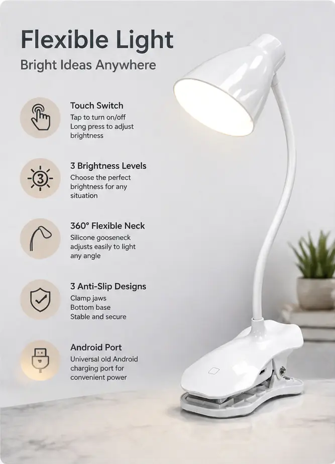 Dormitory Clip-On Eye Protection Lamp Work Study Desk Lamp Led Table Lamp USB Charging Bedroom Bedside Night Light Nightstand Lamp — feature 2