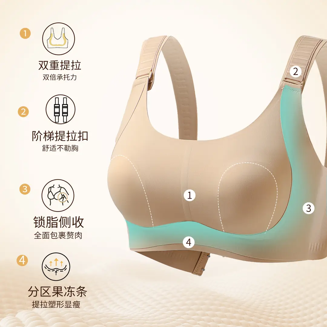 7-Level Adjustable Lift-Up Bra for Women with Large Busts, Minimizing Appearance, Full Cup, Side Breast Support, Anti-Sagging, Seamless, Plus-Size, Thin Style Bra