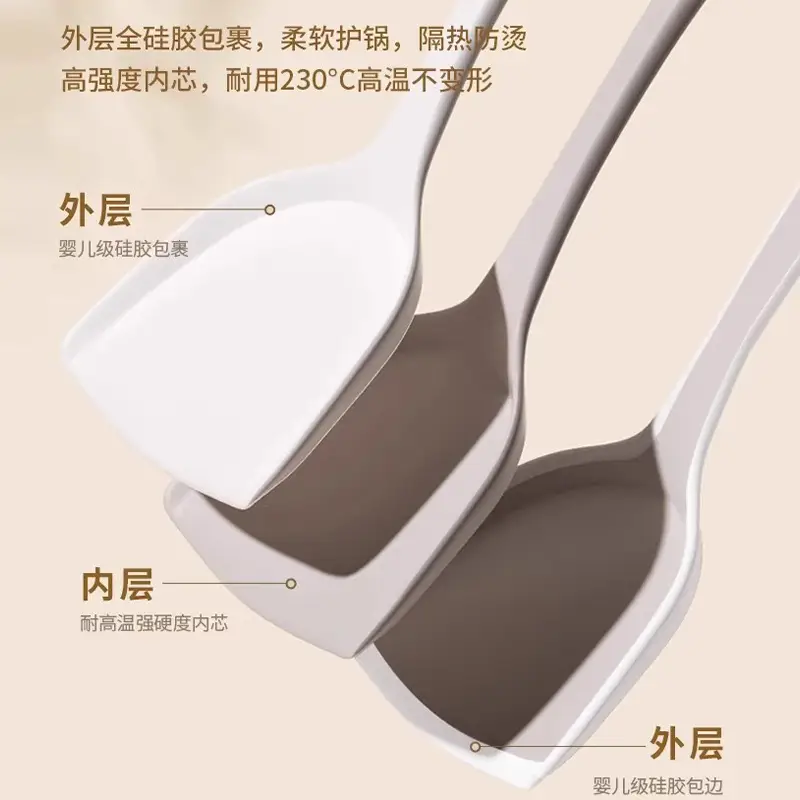 Silicone Spatula and Soup Spoon for Home Use, Non-Stick Cooking Utensil Set, Food-Grade, High-Temperature Resistant, Cooking Tool, Milk White Color