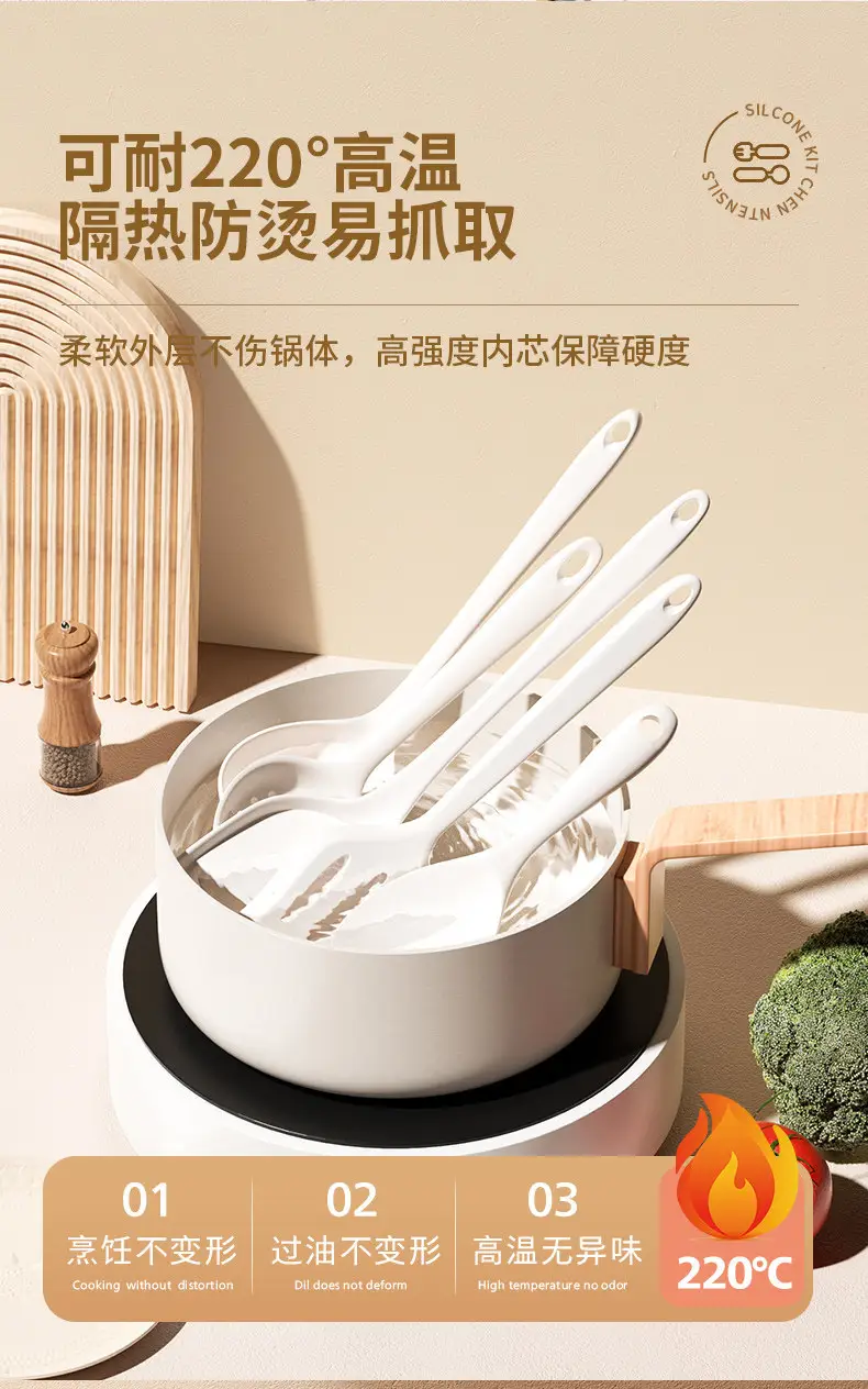 Silicone Spatula and Soup Spoon for Home Use, Non-Stick Cooking Utensil Set, Food-Grade, High-Temperature Resistant, Cooking Tool, Milk White Color — feature 6