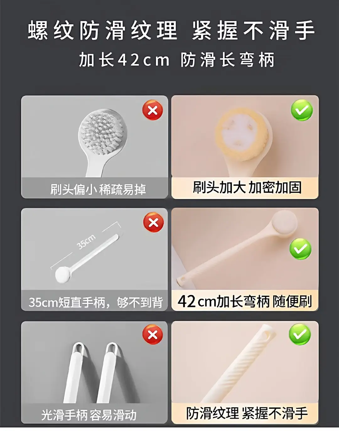 Double-Sided Bath Brush for Exfoliating and Scrubbing, Back Scrubber Tool, Self-Use Body Brush with Long Handle, Bath Towel Brush — feature 2