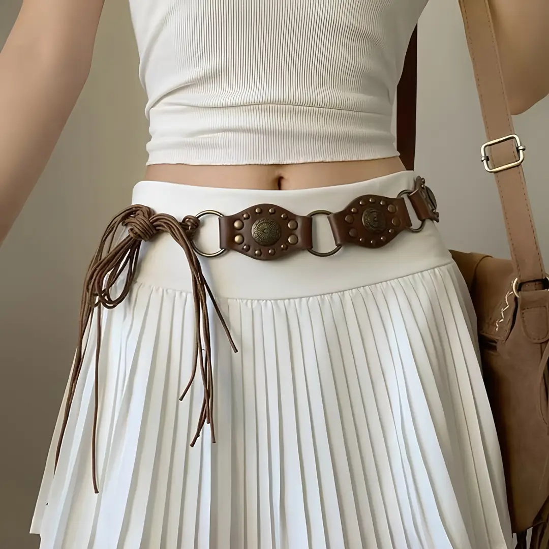 Bohemian Ethnic Style Waist Chain for Women, Niche Design Accessories, Western Cowboy Style Metal Pu Tassel Belt