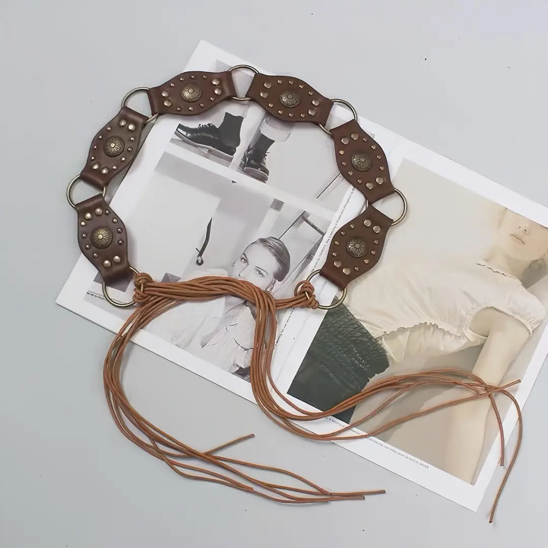 Bohemian Ethnic Style Waist Chain for Women, Niche Design Accessories, Western Cowboy Style Metal Pu Tassel Belt
