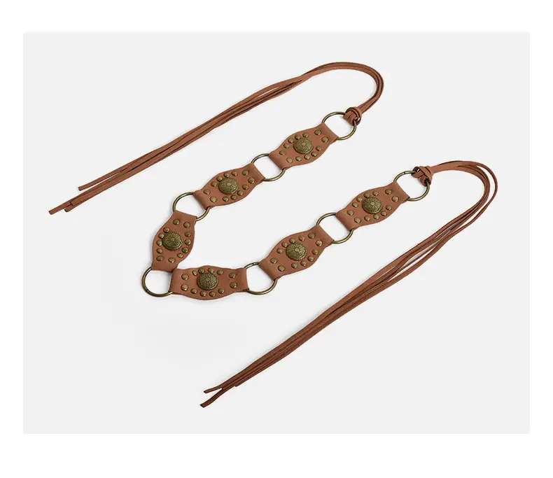 Bohemian Ethnic Style Waist Chain for Women, Niche Design Accessories, Western Cowboy Style Metal Pu Tassel Belt — feature 8