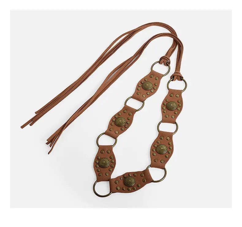 Bohemian Ethnic Style Waist Chain for Women, Niche Design Accessories, Western Cowboy Style Metal Pu Tassel Belt — feature 9