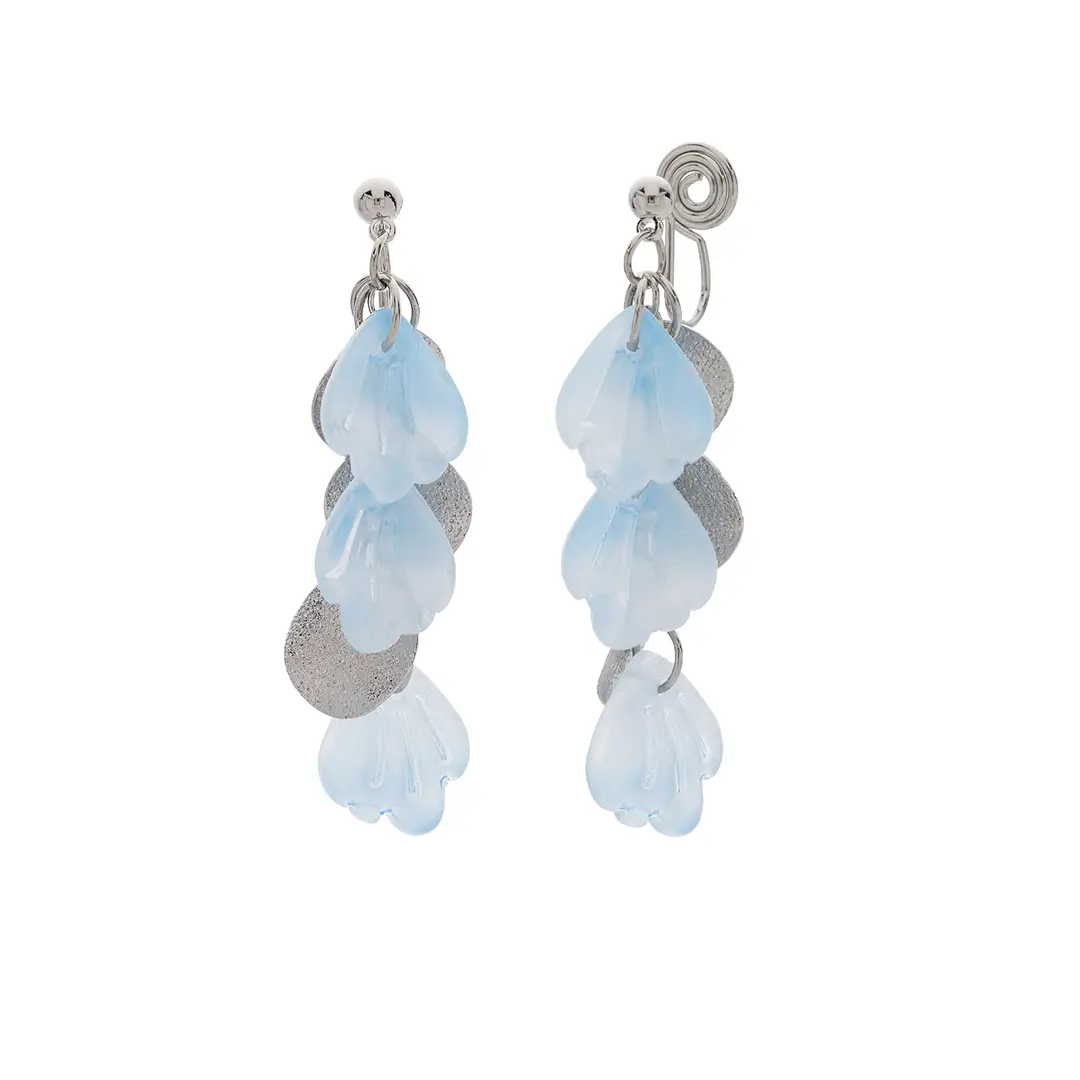 Fresh Light Blue Petal Mosquito Coil Ear Clips Without Ear Piercings, Gentle Summer Vacation Ear Hooks, Fairy Sequin Tassel Earrings