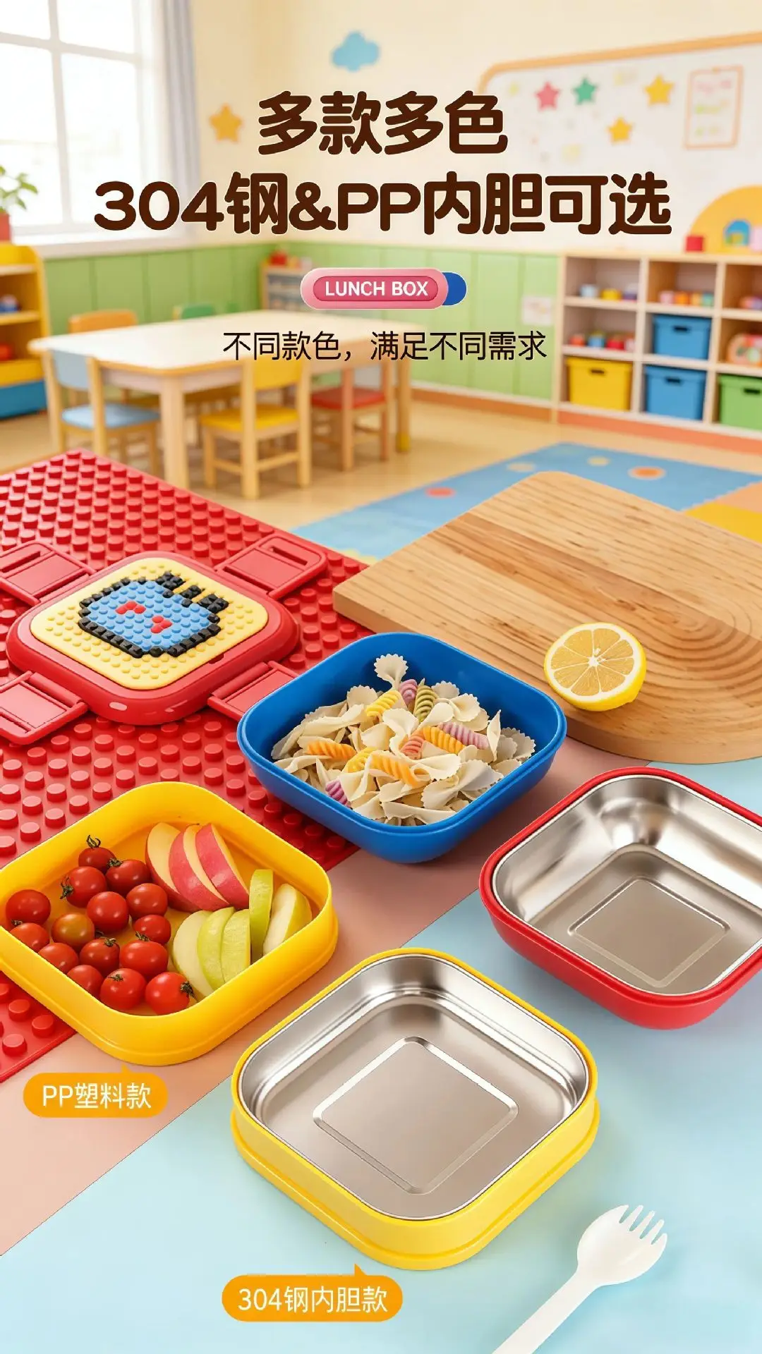 Creative DIY Pixel Building Blocks Children's Lunch Box Food-Grade 304 Stainless Steel Bento Box Microwave Heating — feature 11