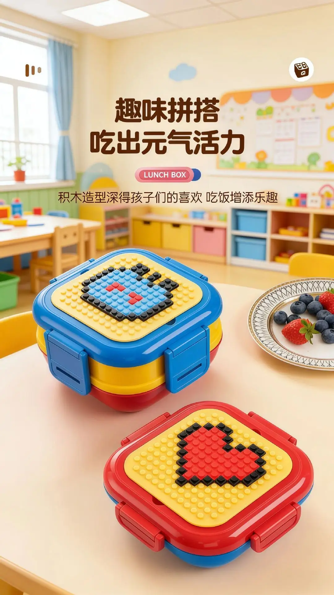 Creative DIY Pixel Building Blocks Children's Lunch Box Food-Grade 304 Stainless Steel Bento Box Microwave Heating — feature 12
