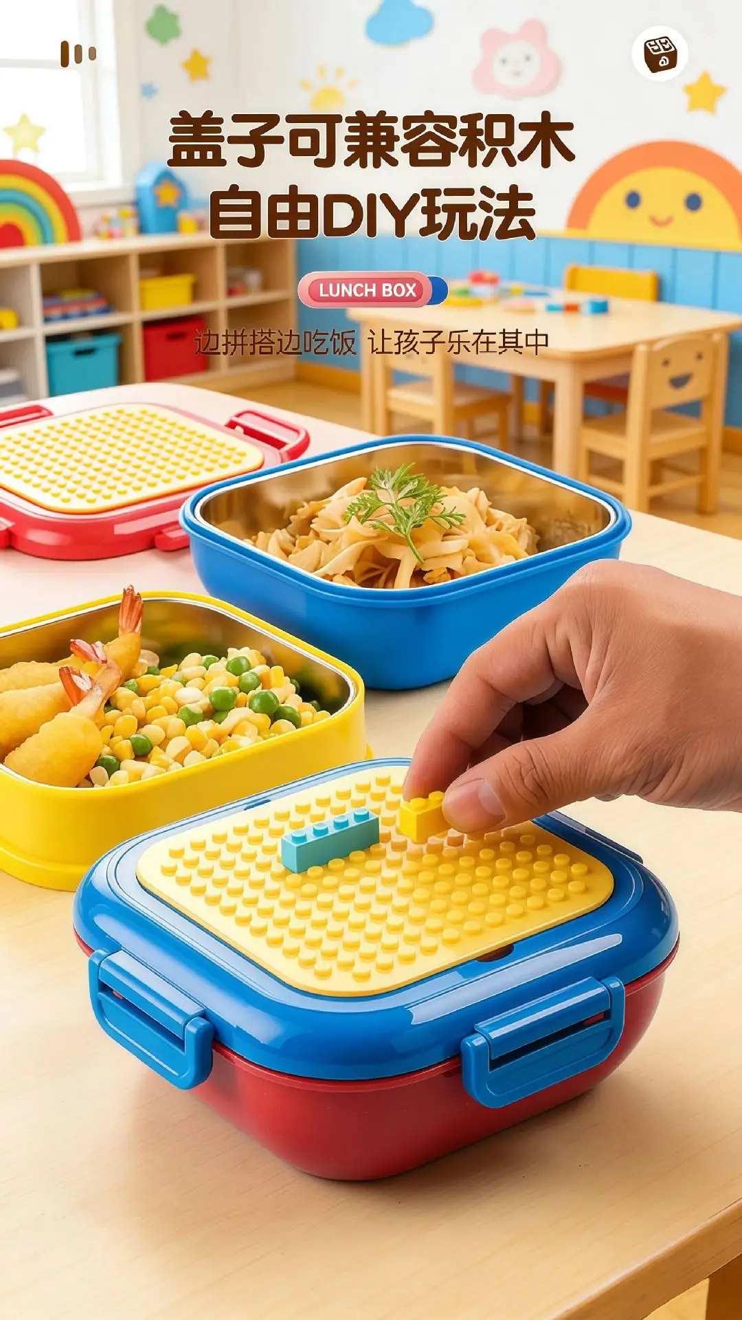 Creative DIY Pixel Building Blocks Children's Lunch Box Food-Grade 304 Stainless Steel Bento Box Microwave Heating — feature 13