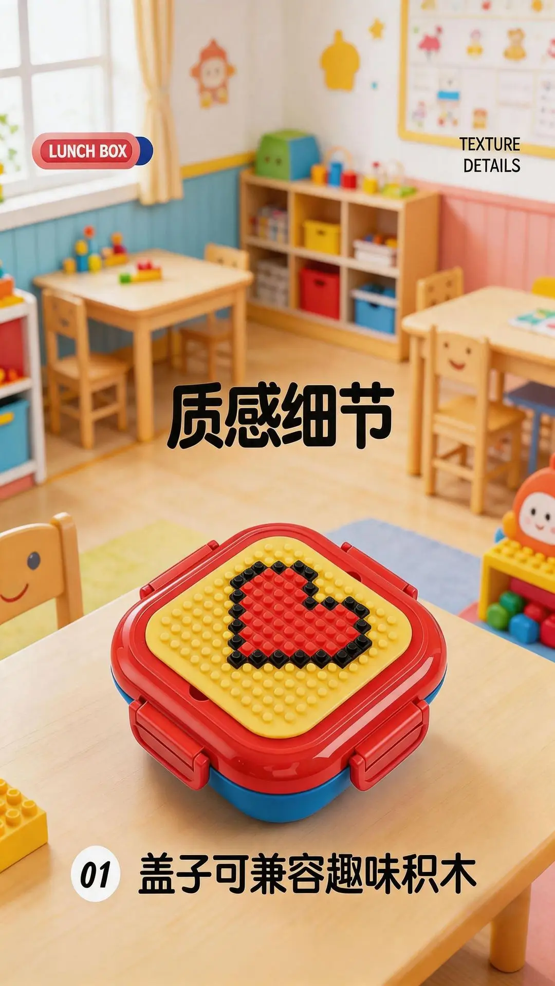 Creative DIY Pixel Building Blocks Children's Lunch Box Food-Grade 304 Stainless Steel Bento Box Microwave Heating — feature 18