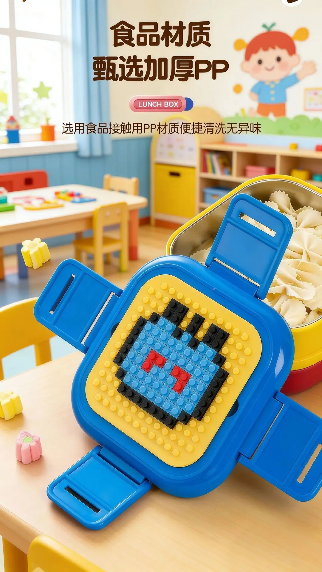 Creative DIY Pixel Building Blocks Children's Lunch Box Food-Grade 304 Stainless Steel Bento Box Microwave Heating — feature 7
