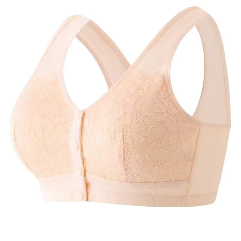 Middle-Aged and Elderly Women's Front-Buttoned Cotton Bra Without Underwire, Large Size, Anti-Sagging, Vest-Style Bra