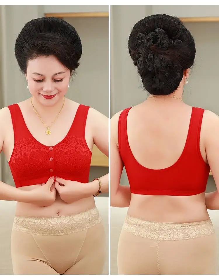 Middle-Aged and Elderly Women's Front-Buttoned Cotton Bra Without Underwire, Large Size, Anti-Sagging, Vest-Style Bra — feature 15