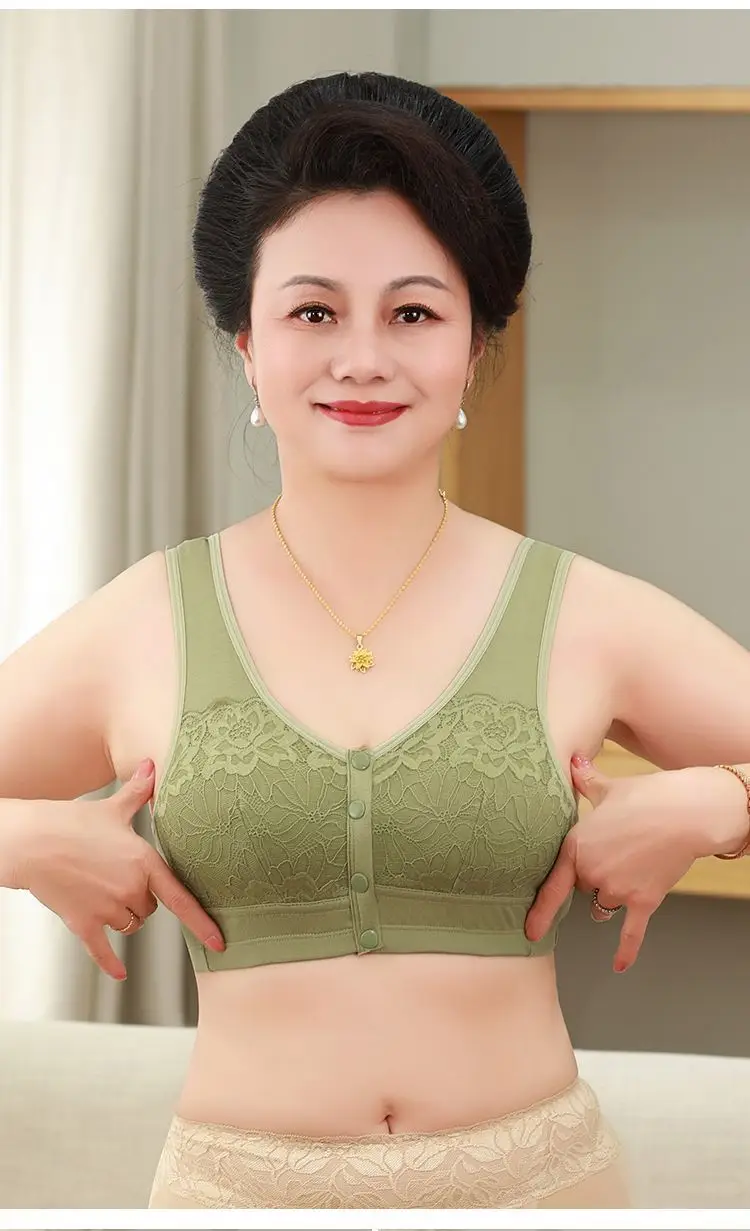 Middle-Aged and Elderly Women's Front-Buttoned Cotton Bra Without Underwire, Large Size, Anti-Sagging, Vest-Style Bra — feature 16