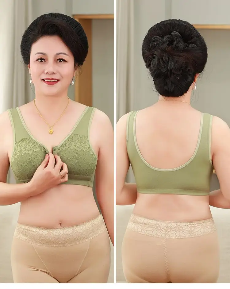 Middle-Aged and Elderly Women's Front-Buttoned Cotton Bra Without Underwire, Large Size, Anti-Sagging, Vest-Style Bra — feature 17
