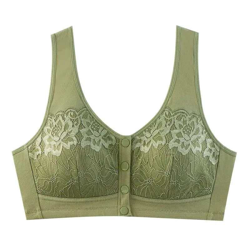 Middle-Aged and Elderly Women's Front-Buttoned Cotton Bra Without Underwire, Large Size, Anti-Sagging, Vest-Style Bra