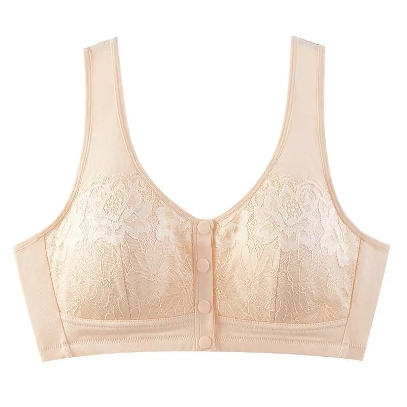 Middle-Aged and Elderly Women's Front-Buttoned Cotton Bra Without Underwire, Large Size, Anti-Sagging, Vest-Style Bra
