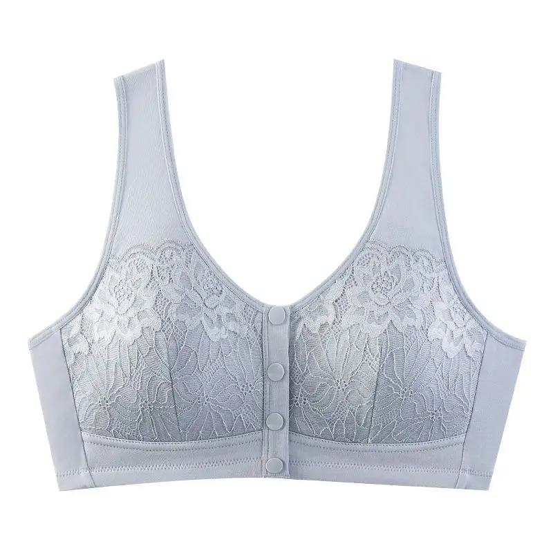 Middle-Aged and Elderly Women's Front-Buttoned Cotton Bra Without Underwire, Large Size, Anti-Sagging, Vest-Style Bra