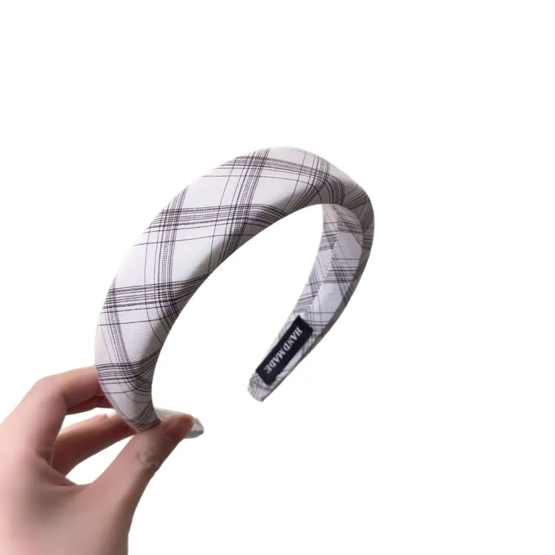 2026 Spring/Summer New Wide-Brimmed Headband Fresh Plaid Hairband for Girls College Style High-Top Headband Hair Accessory