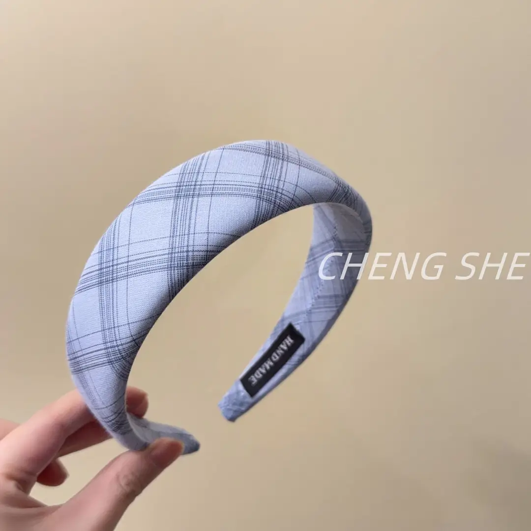 2026 Spring/Summer New Wide-Brimmed Headband Fresh Plaid Hairband for Girls College Style High-Top Headband Hair Accessory — feature 14