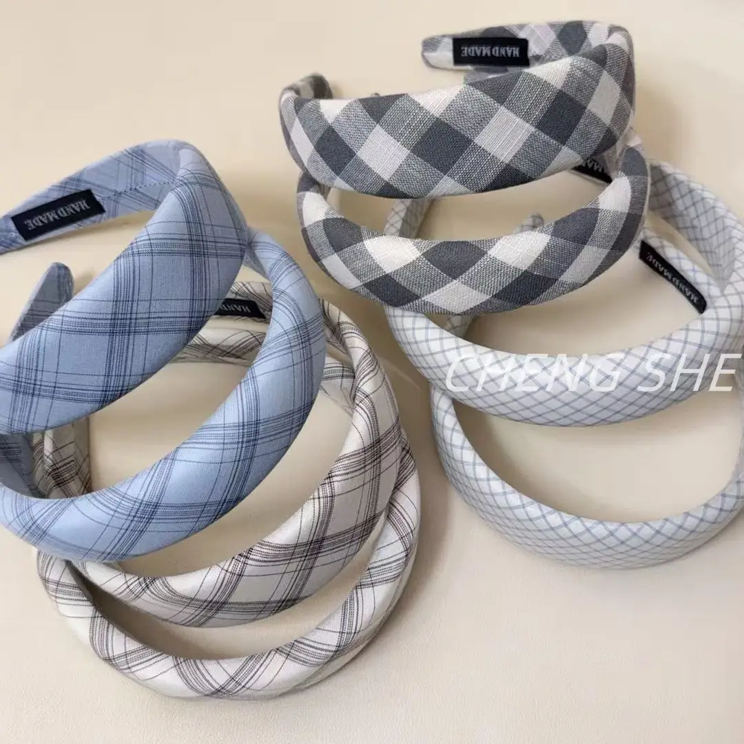 2026 Spring/Summer New Wide-Brimmed Headband Fresh Plaid Hairband for Girls College Style High-Top Headband Hair Accessory — feature 2