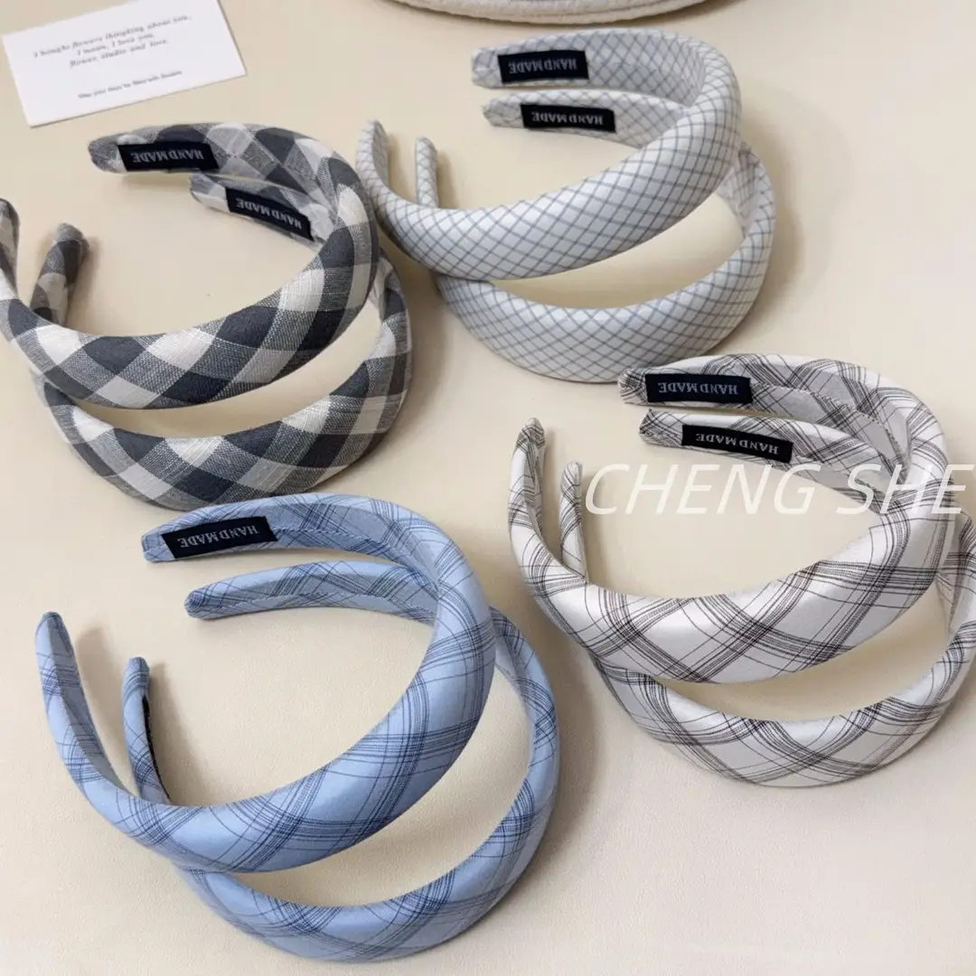 2026 Spring/Summer New Wide-Brimmed Headband Fresh Plaid Hairband for Girls College Style High-Top Headband Hair Accessory — feature 4