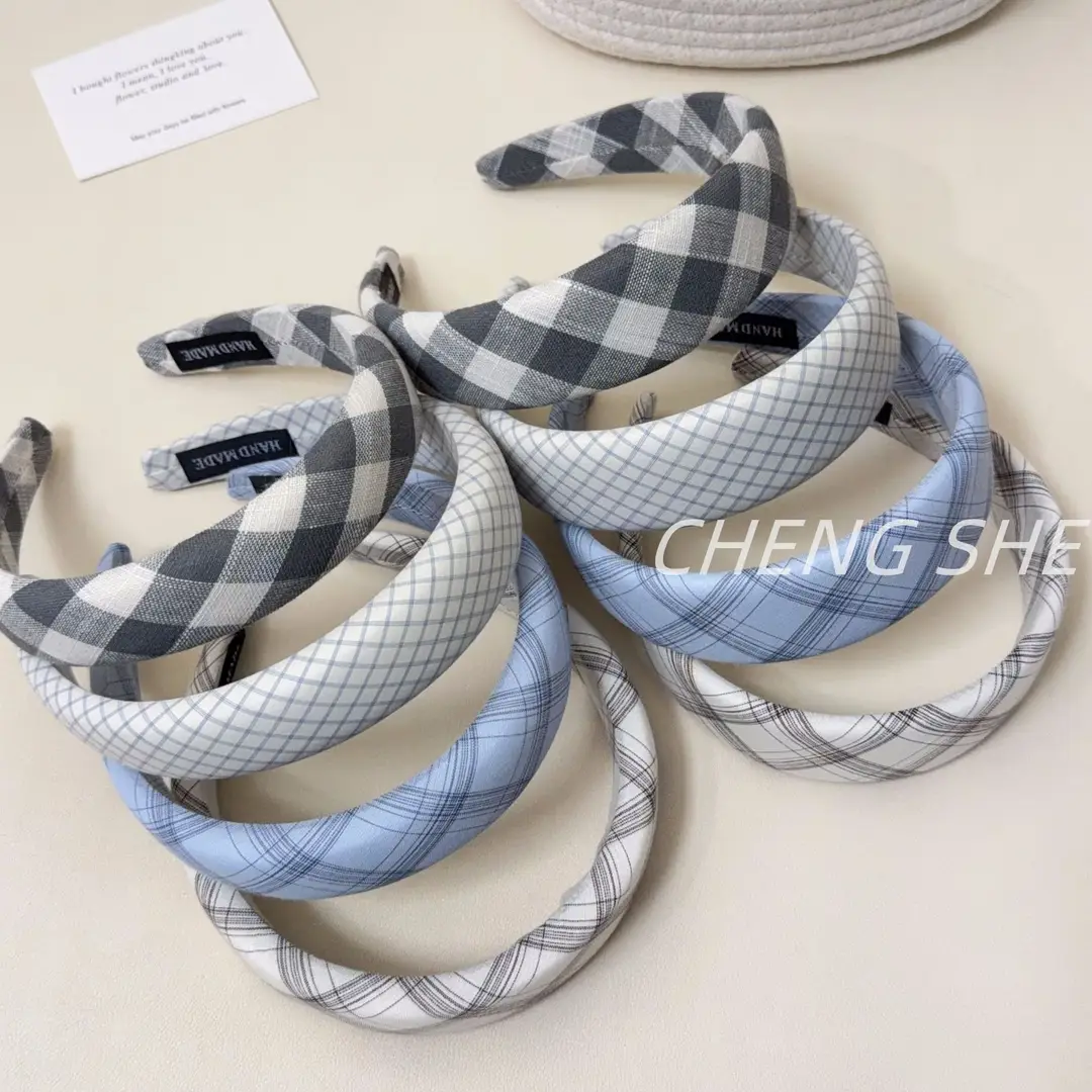 2026 Spring/Summer New Wide-Brimmed Headband Fresh Plaid Hairband for Girls College Style High-Top Headband Hair Accessory — feature 6