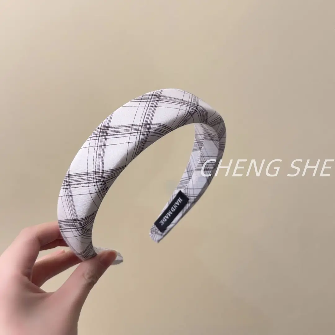 2026 Spring/Summer New Wide-Brimmed Headband Fresh Plaid Hairband for Girls College Style High-Top Headband Hair Accessory — feature 7