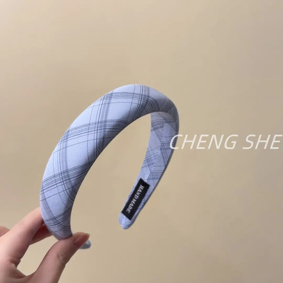 2026 Spring/Summer New Wide-Brimmed Headband Fresh Plaid Hairband for Girls College Style High-Top Headband Hair Accessory