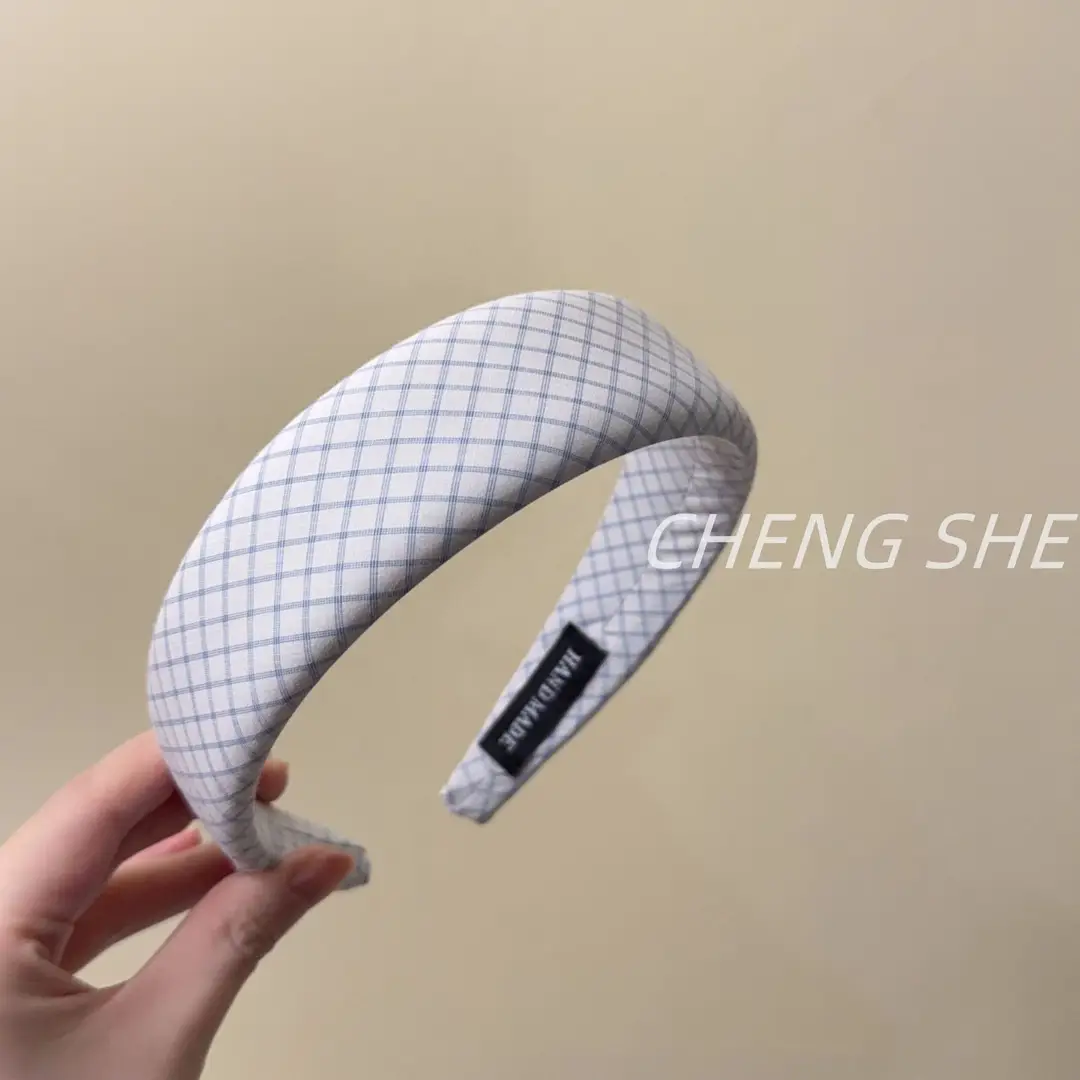 2026 Spring/Summer New Wide-Brimmed Headband Fresh Plaid Hairband for Girls College Style High-Top Headband Hair Accessory