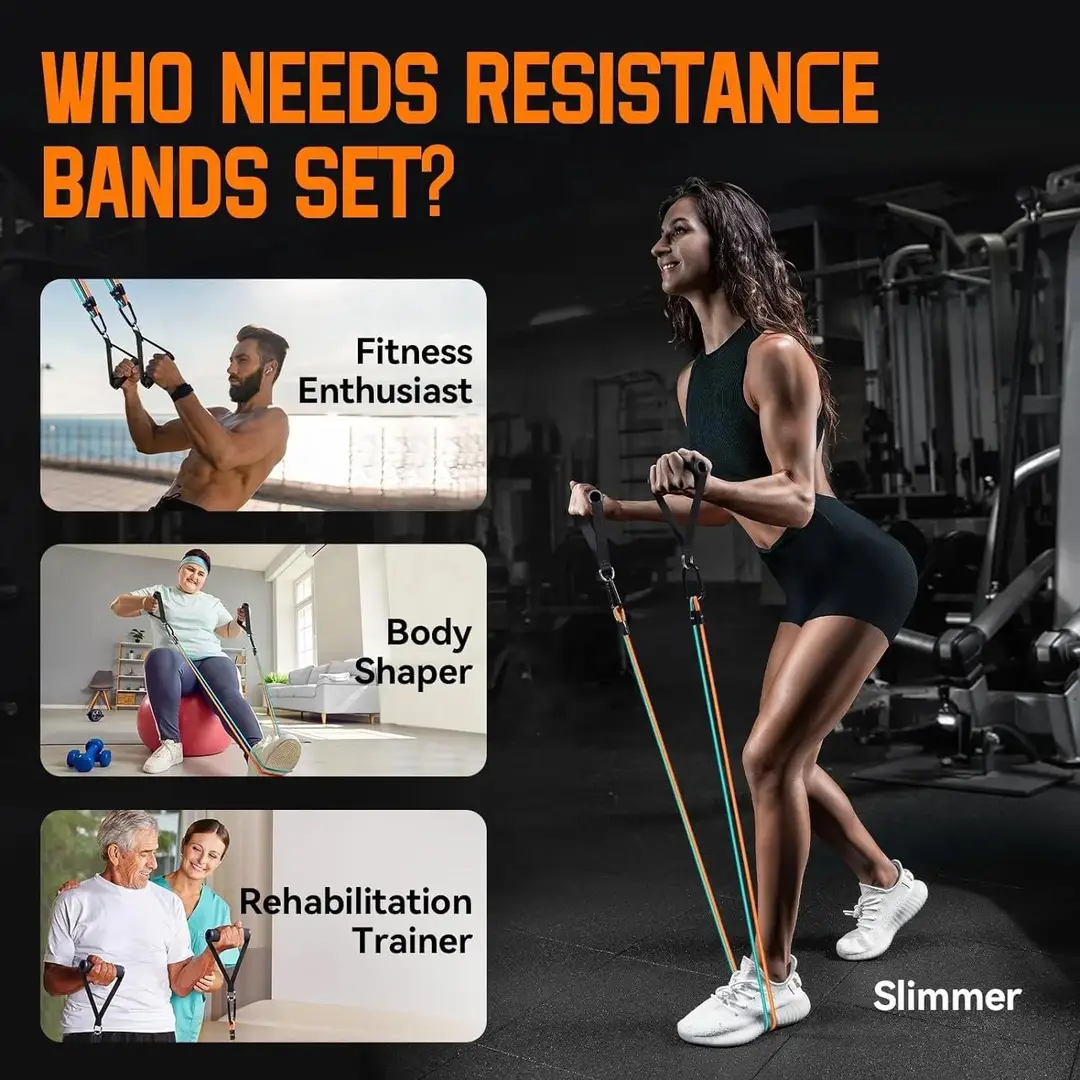Fitness Resistance Band Set, Latex Tube Resistance Rope Wholesale 11-Piece Set, Home Use Resistance Equipment Set