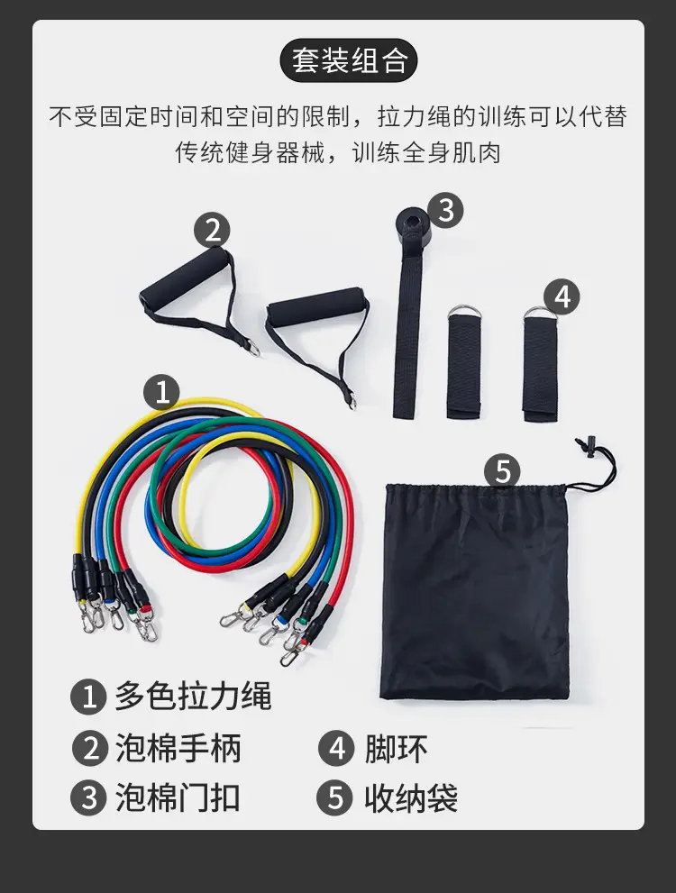 Fitness Resistance Band Set, Latex Tube Resistance Rope Wholesale 11-Piece Set, Home Use Resistance Equipment Set — feature 6