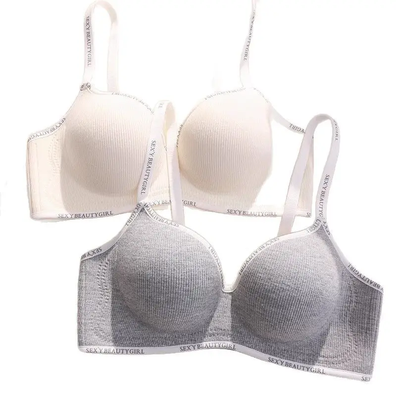 Small Letter-Print Camisole Seamless Bra for Small Busts, Enhancing and Gathering Effect, Comfortable and Breathable, Tummy Control, Thick Cup, Young Girl Bra