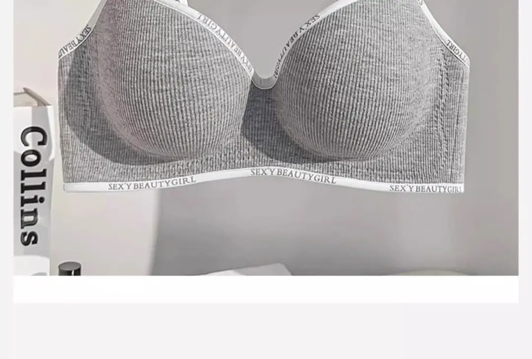 Small Letter-Print Camisole Seamless Bra for Small Busts, Enhancing and Gathering Effect, Comfortable and Breathable, Tummy Control, Thick Cup, Young Girl Bra — feature 2