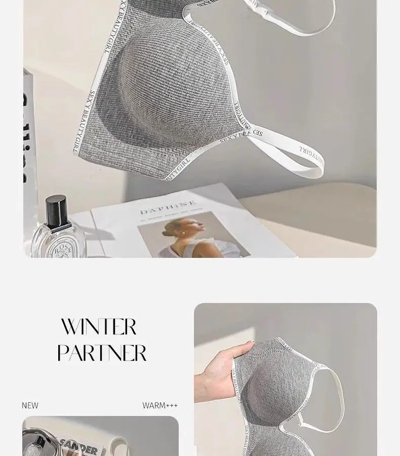 Small Letter-Print Camisole Seamless Bra for Small Busts, Enhancing and Gathering Effect, Comfortable and Breathable, Tummy Control, Thick Cup, Young Girl Bra — feature 20
