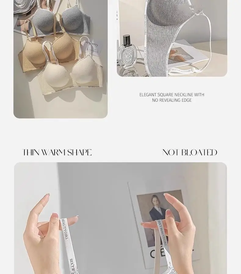 Small Letter-Print Camisole Seamless Bra for Small Busts, Enhancing and Gathering Effect, Comfortable and Breathable, Tummy Control, Thick Cup, Young Girl Bra — feature 21
