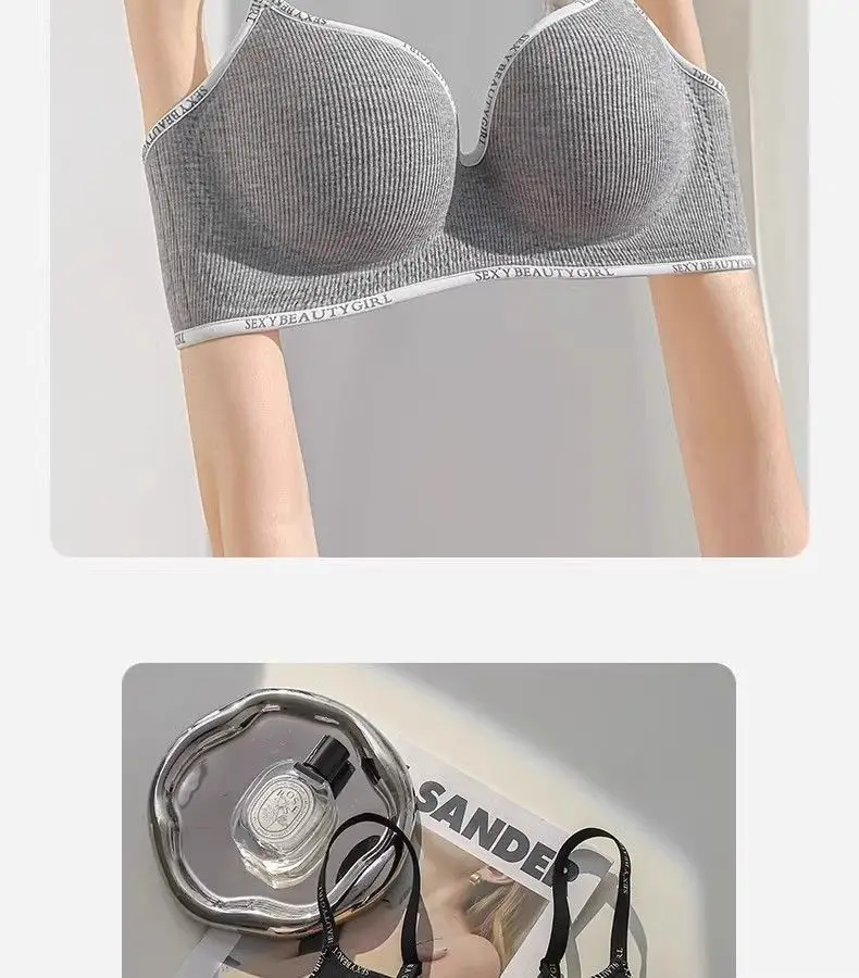 Small Letter-Print Camisole Seamless Bra for Small Busts, Enhancing and Gathering Effect, Comfortable and Breathable, Tummy Control, Thick Cup, Young Girl Bra — feature 22
