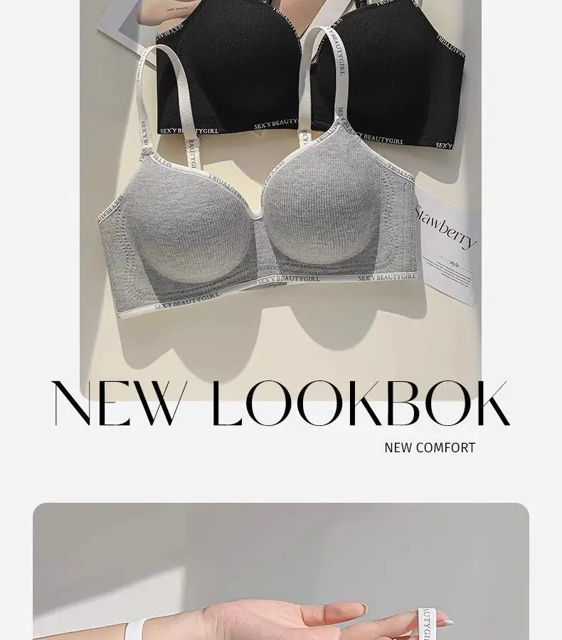 Small Letter-Print Camisole Seamless Bra for Small Busts, Enhancing and Gathering Effect, Comfortable and Breathable, Tummy Control, Thick Cup, Young Girl Bra — feature 23