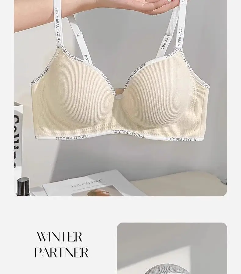Small Letter-Print Camisole Seamless Bra for Small Busts, Enhancing and Gathering Effect, Comfortable and Breathable, Tummy Control, Thick Cup, Young Girl Bra — feature 24