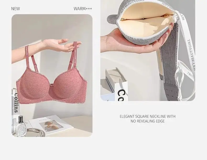 Small Letter-Print Camisole Seamless Bra for Small Busts, Enhancing and Gathering Effect, Comfortable and Breathable, Tummy Control, Thick Cup, Young Girl Bra — feature 25