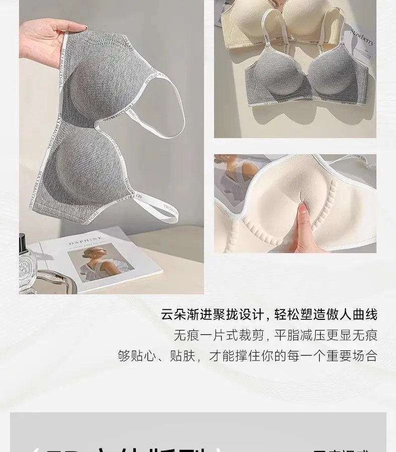 Small Letter-Print Camisole Seamless Bra for Small Busts, Enhancing and Gathering Effect, Comfortable and Breathable, Tummy Control, Thick Cup, Young Girl Bra — feature 4