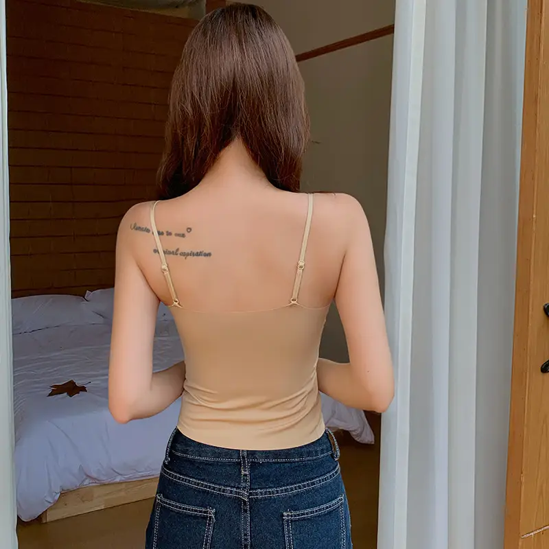 New Style Invisible Seamless Beauty Back Camisole for Women with Chest Pads, Suitable for Wearing Inside or Outside, Slim Fit Sleeveless Base Layer