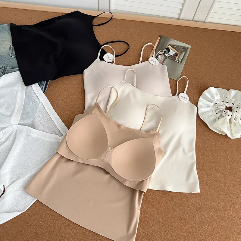 New Style Invisible Seamless Beauty Back Camisole for Women with Chest Pads, Suitable for Wearing Inside or Outside, Slim Fit Sleeveless Base Layer
