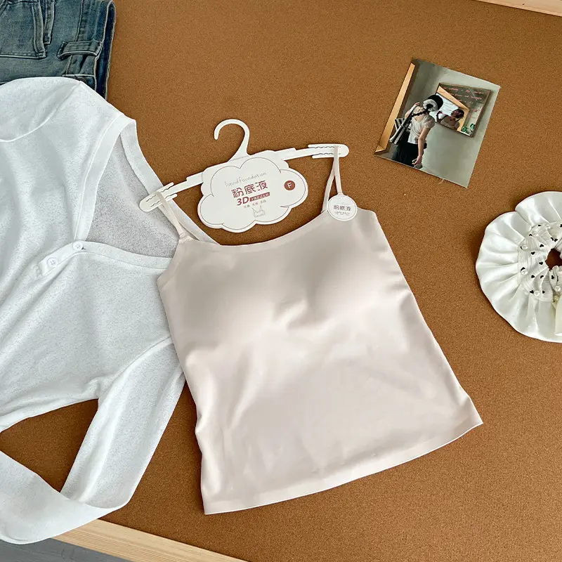 New Style Invisible Seamless Beauty Back Camisole for Women with Chest Pads, Suitable for Wearing Inside or Outside, Slim Fit Sleeveless Base Layer