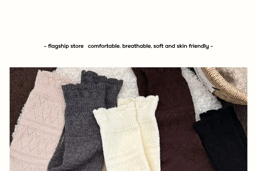 Milky White Socks for Women, Autumn and Winter Style, Mid-Calf Socks, Thickened and Warm Wool Socks, Suitable for Winter Wear with Birkenstock Shoes, Lace Ruffle Socks — feature 1