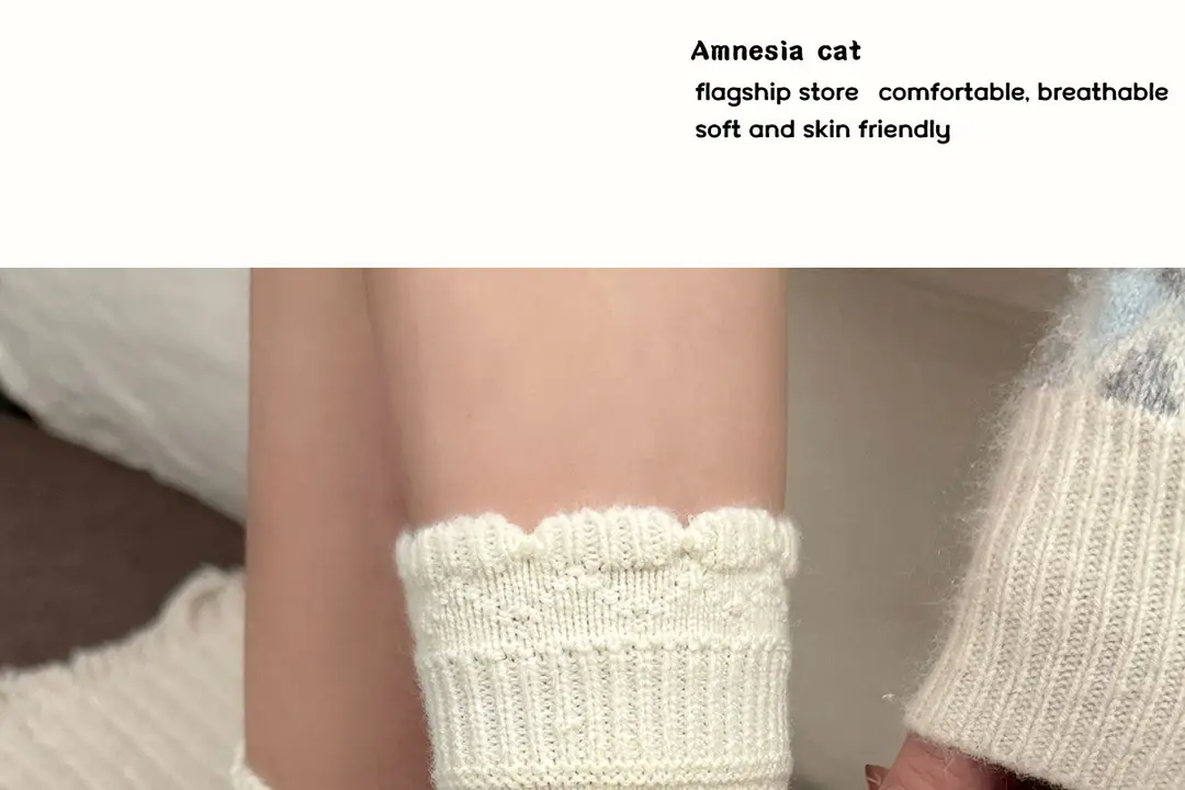 Milky White Socks for Women, Autumn and Winter Style, Mid-Calf Socks, Thickened and Warm Wool Socks, Suitable for Winter Wear with Birkenstock Shoes, Lace Ruffle Socks — feature 18